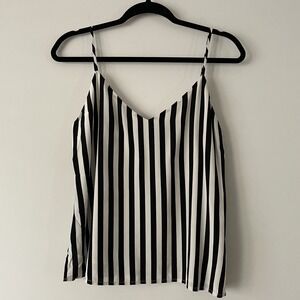 L'agence 100% Silk Striped Cami Tank Black White Size XS Minimalist Old Money